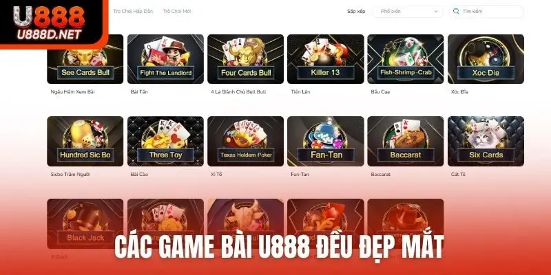 Các game bài U888 đều đẹp mắt