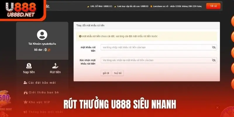 Rút thưởng U888 siêu nhanh