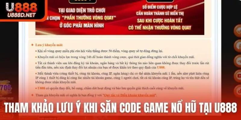 Tham khảo các lưu ý khi săn code game nổ hũ tại U888